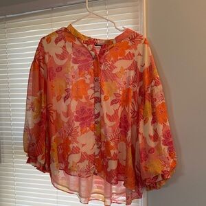 Fate Floral Sheer Blouse in Pink & Orange